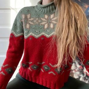Vntg Eddie Bauer Wool Mock Neck Snowflake Sweater